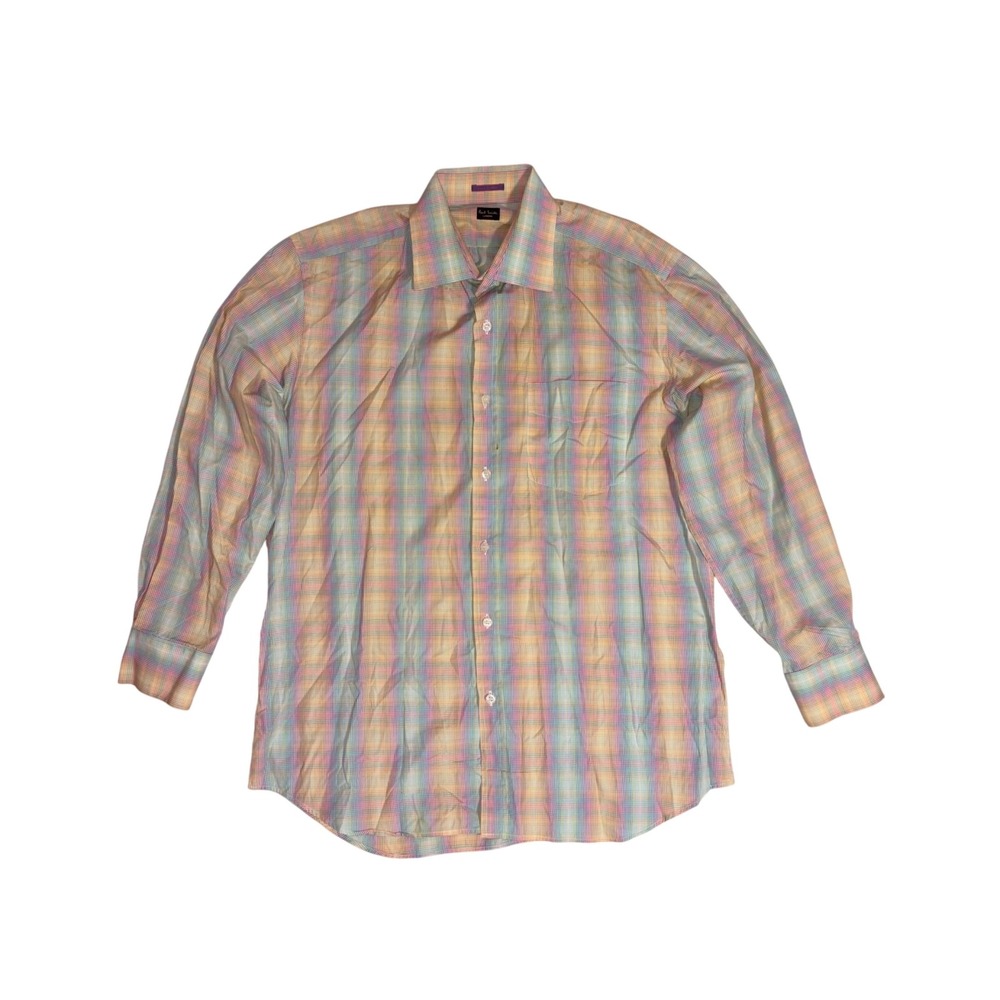 PAUL SMITH Dress Shirt Mens 16.5 Multicolor Rainbow Plaid Check Made In Italy